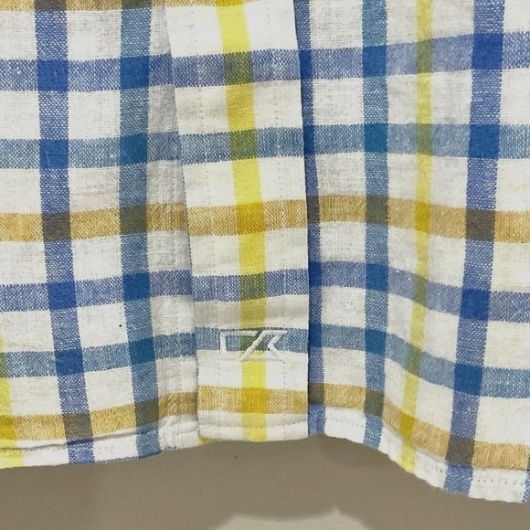Cutter & Buck Linen Shirt Yellow & Blue Plaid Button Up Linen Blend Sz XL - Picture 3 of 5